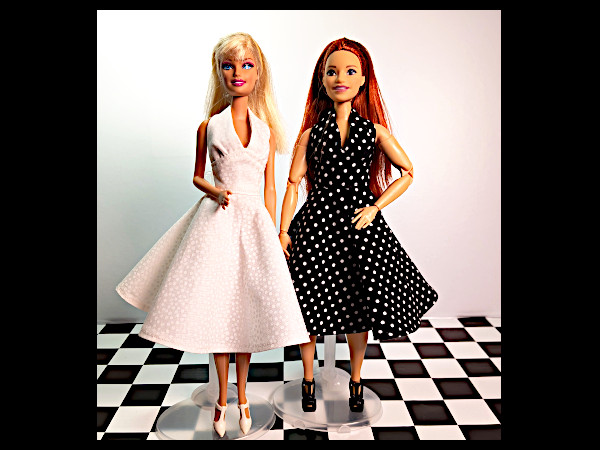 Vintage and Curvy Barbies in Hollywood Starlet Dress